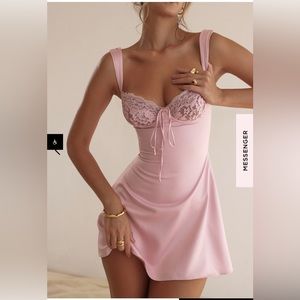 House of CB ADRIANA Rose Satin and lace mini dress